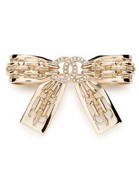 Auth CHANEL CC Bow Crystals Brooch